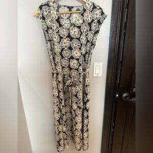 Ann Taylor Black and Cream Floral Midi Dress